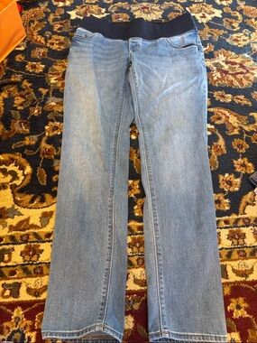 Old Navy Light Blue Maternity Straight Jeans with Black Under Belly Waistband